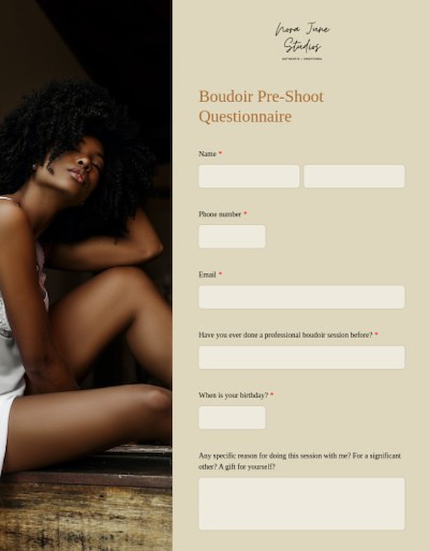 Questionnaire for a boudoir shoot