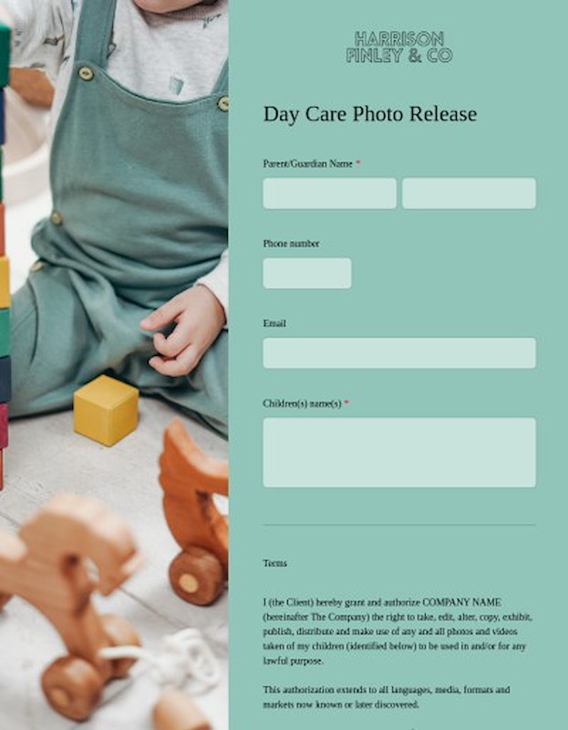 Photo release form for daycares