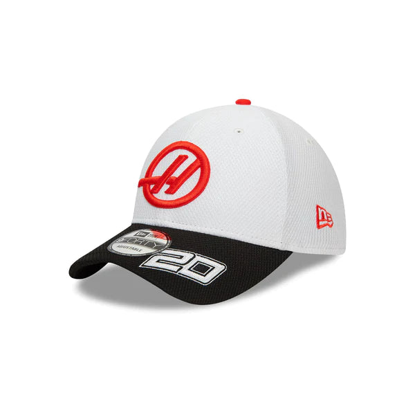 Haas Racing F1 New Era 9Forty 2024 Kevin Magnussen Team Baseball Hat - White Hats Haas F1 Racing Team 