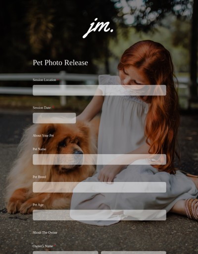 Photo release form for pet photography