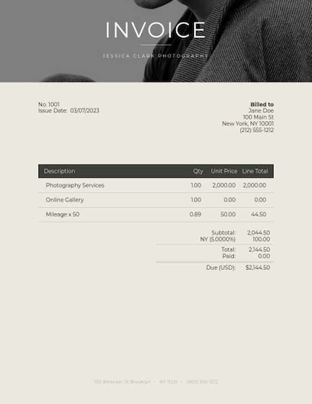 Portrait photography invoice template